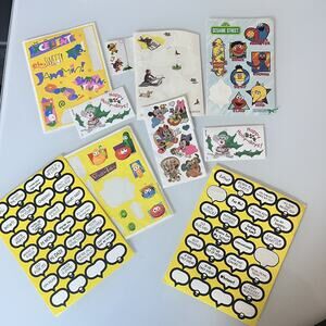 Vintage Sticker lot Sesame Street, veggie tales, curious George Mickey Mouse